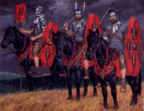 Преторианская кавалерия (первая дакийская война, 101-102 гг. н.э.): 1 - вексиларий; 2 - опций; 3 - кавалерист