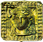 Золотая бляшка с изображением Артемиды. Была нашита на одежду